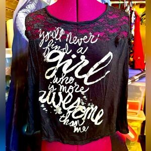 Goth Soft Black Tee with Lace Says, "You'll Never Find a Girl As Awesome As Me!"